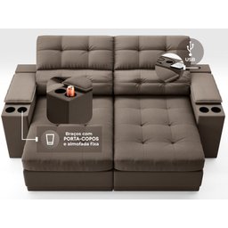 Sofá com Porta Copos e Carregador USB Eureka 1,70m Assento Retrátil e Reclinável Velosuede - 5