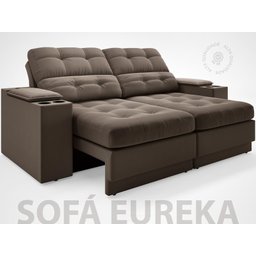 Sofá com Porta Copos e Carregador USB Eureka 1,70m Assento Retrátil e Reclinável Velosuede - 2