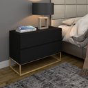 Ver imagem 2 de Mesa de Cabeceira com Gavetas Lateral para Cama Eros 60cm Preto Acabamento Fosco Pé de Aço Dourado