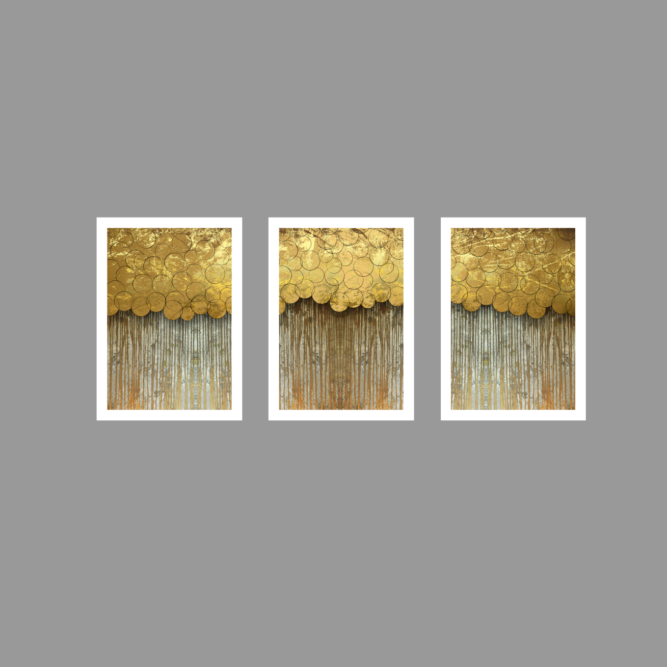 Tríptico - Quadros Decorativos Abstratos Dourado Grande:Branco - 1