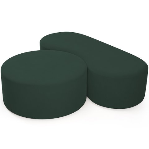 Kit Puff Redondo Lola e Puff Recamier Orgânico Orbit W01 Linho Verde Musgo - Lyam Decor