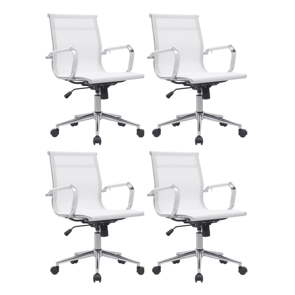 Cadeira Escritório Diretor Eames em Tela - Branca:4 Cadeiras - 1