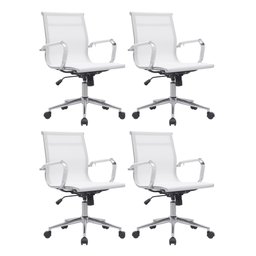 Kit 4 Cadeiras de Escritório Diretor Eames em Tela - Branca - 1