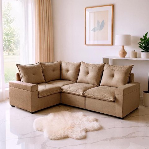 Sofá de Canto Tera Gold 4 Lugares Reclinável 452cm Bege Linho