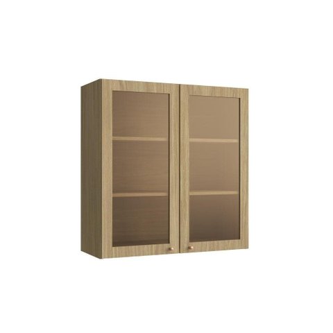 Armário Aéreo 2 Portas Vidro Reflecta Linha Valência Amadeirado Claro 100% MDF Casamia