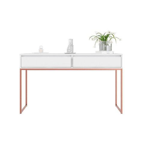 Aparador Pés em Metal Moderno Estilo Industrial - Branco Cobre Branco Cobre