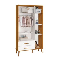 Comoda Sapateira e Guarda Roupa Isis Retrô 3 Portas 2 Gavetas Branco Fosco/ Savana Fosco - Reller - 6