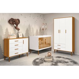Comoda Sapateira e Guarda Roupa Isis Retrô 3 Portas 2 Gavetas Branco Fosco/ Savana Fosco - Reller - 2