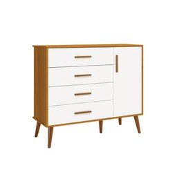 Comoda Sapateira e Guarda Roupa Isis Retrô 3 Portas 2 Gavetas Branco Fosco/ Savana Fosco - Reller - 3