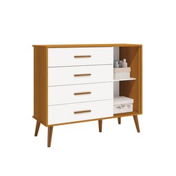 Comoda Sapateira e Guarda Roupa Isis Retrô 3 Portas 2 Gavetas Branco Fosco/ Savana Fosco - Reller - 4