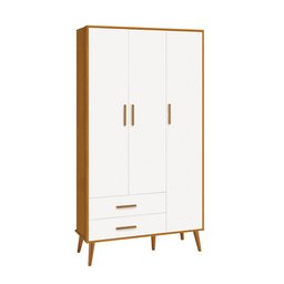 Comoda Sapateira e Guarda Roupa Isis Retrô 3 Portas 2 Gavetas Branco Fosco/ Savana Fosco - Reller - 5