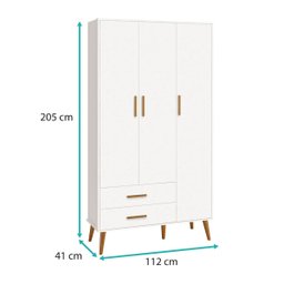 Comoda Sapateira e Guarda Roupa Isis Retrô 3 Portas 2 Gavetas Branco Fosco/ Savana Fosco - Reller - 7