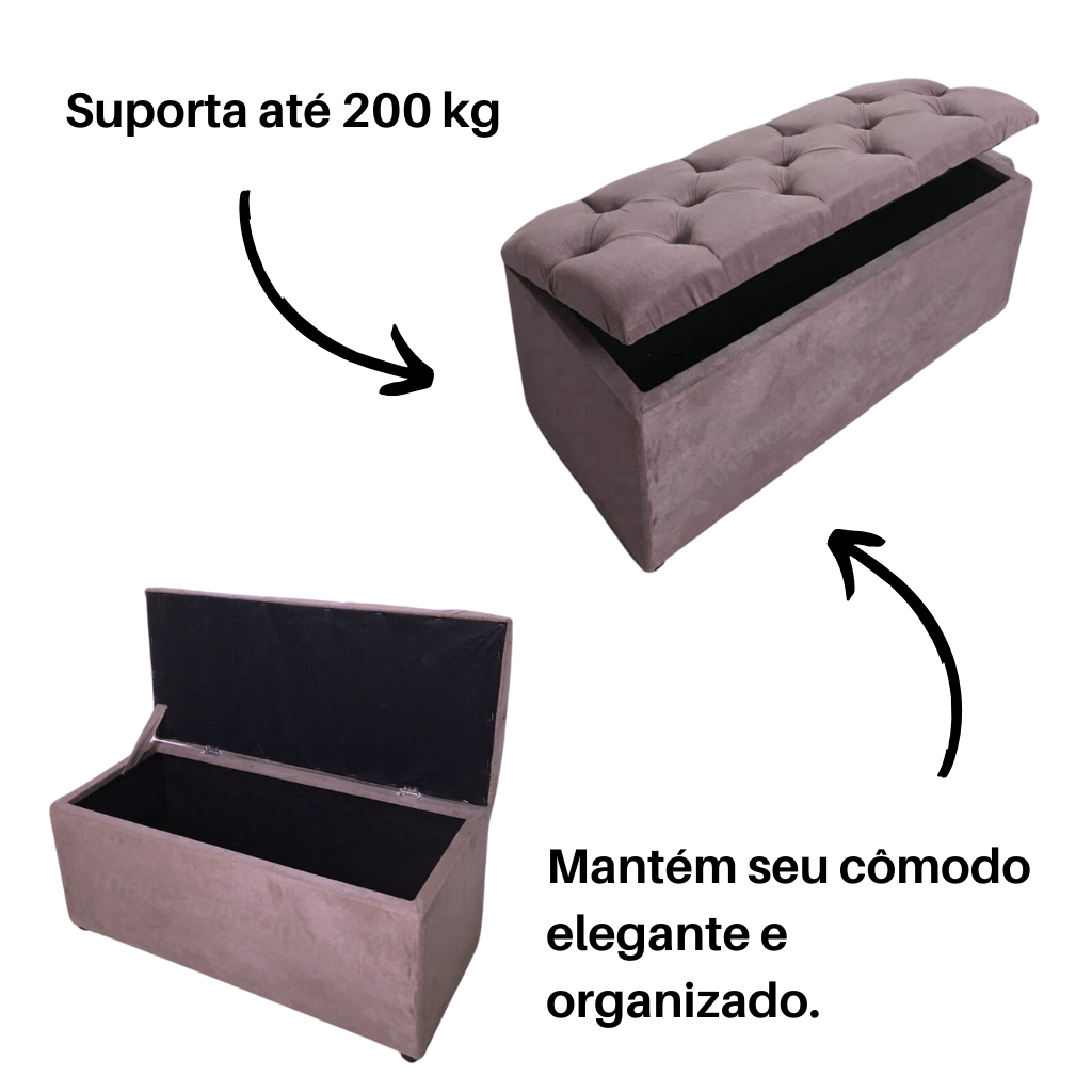 Bau Solteiro Capitonê Pé de Cama Decoração Guarda Objetivos - Rosê - 3