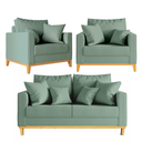Ver imagem 1 de Kit Sofá Beny 140cm + 2 Poltronas Base de Madeira Linho: Verde