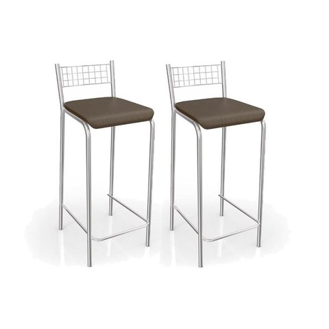 Kit 2 Banquetas Sala Jantar Gênova 2B705CR 2 Un Cromado/Marrom - Kappesberg