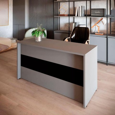 Balcão de Atendimento 135 cm Reto Baixo Recepção F5 Office Cor:Cinza Sagrado com Preto