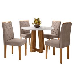 Mesa de Jantar 100x100 com 4 Cadeiras Isabela Ipê/Off White/Marrom Rosê - PR Móveis - 1