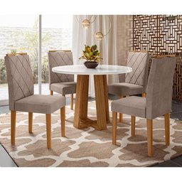 Mesa de Jantar 100x100 com 4 Cadeiras Isabela Ipê/Off White/Marrom Rosê - PR Móveis - 2