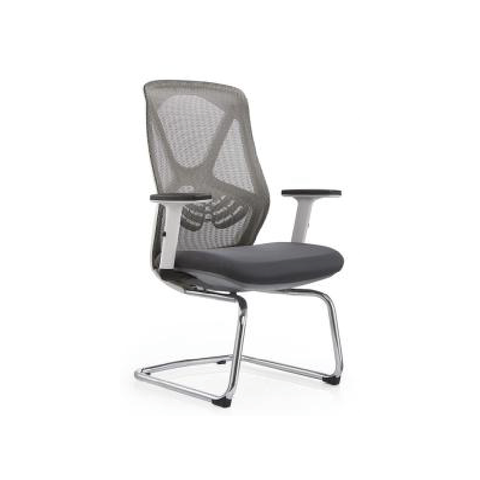 Cadeira de Escritório para Espera com Tela Mesh Cinza Transparente e Apoio Lombar - Bering