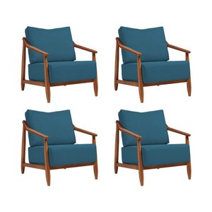 Kit 4 Poltronas Decorativa Vita Estofada Linho Azul Marinho - Mel