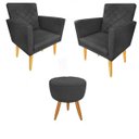 Ver imagem 1 de Kit 2 Poltronas e Puff Maitê Suede Grafite para Leitura
