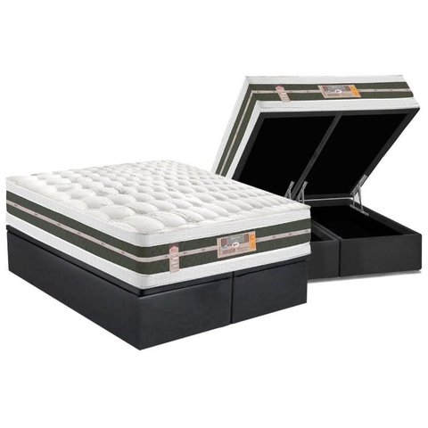 Cama Box Baú Queen: Colchão Molas Castor Bonnel Silver Star Air Double Face + Base CRC Suede Gray(15