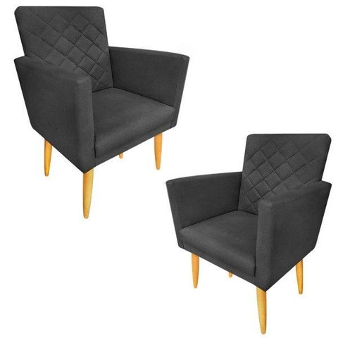 Kit 2 Poltronas Maitê Suede Grafite para Sala e Recepção