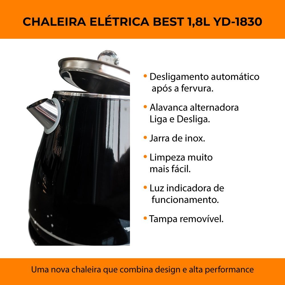 Chaleira Jarra Bule Eletrica Térmica Yd-1830c 220v Preto Best - 5