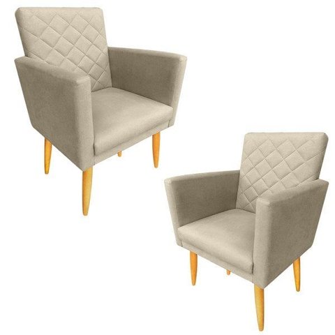 Kit 2 Poltronas Maitê Suede Bege para Sala