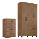 Ver imagem 1 de Kit Guarda-roupa Solteiro 4 Portas e Cômoda 4 Gavetas Lisa Carvalho Oak