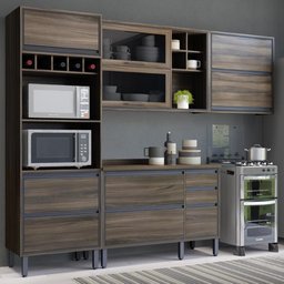 Cozinha Completa Thela Canela 7 Portas 5 Gavetas Nogueira - Telasul - 1