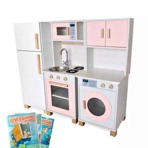 Kit Mini Cozinha Infantil com Geladeira e Máquina de Lavar - Rosa Bebê