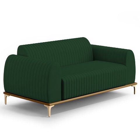 Sofá 2 Lugares para Sala de Estar Molino 150 Cm D02 Pés D'ouro Veludo Verde Musgo C-303 - Lyam