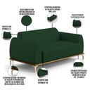 Ver imagem 4 de Sofá 2 Lugares para Sala de Estar Molino 150 Cm D02 Pés D'ouro Veludo Verde Musgo C-303 - Lyam