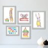 Kit Com 5 Quadros Decorativos - Animais - Livros - Infantil - Educação - 323kq01b - 2