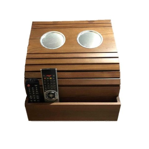 Bandeja Esteira Sofá Porta Copo Alumínio e Controle Madeira Pinus M A Sorprezo