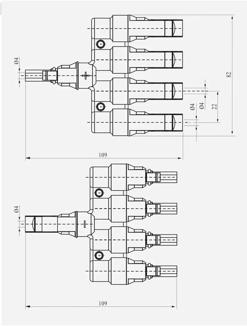 Conector MC4 Tipo T 4 vias 4x1 Painel Energia Solar 40A - 5