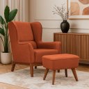 Ver imagem 1 de Poltrona Dekorien Milena Linho Ferrugem Rústico com Puff Premium Decoração