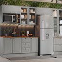 Ver imagem 1 de Cozinha Modulada 311,5cm 7 Peças 9 Portas 5 Gavetas Americana Henn - Cinza/nature