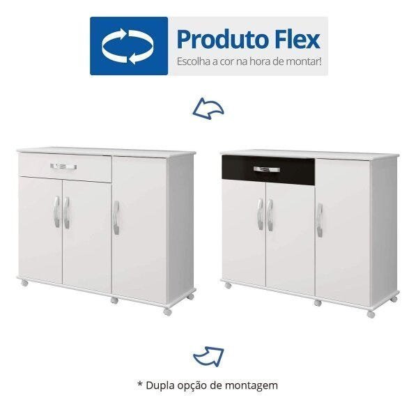 Balcão de Cozinha com Tampo MDF 3 Portas 2 Prateleiras 1 Gaveta Arte Móveis - 5