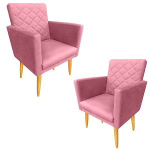 Kit 2 Poltronas Maitê Suede Rosa para Leitura