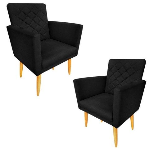 Kit 2 Poltronas Maitê Suede Preto Pés Palito