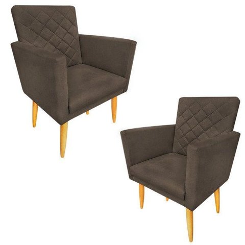 Kit 2 Poltronas Maitê Suede Marrom para Sala e Recepção
