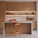 Ver imagem 1 de Kit 6 Banquetas Madeira Area Gourmet Estofadas com Encosto:Mel com Sintetico Whisky