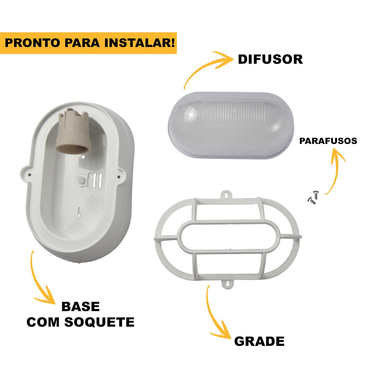 Arandela Luminária Tartaruga C/ Grade P/ Lâmpada E27 Branco - 4