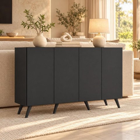 Aparador Buffet com 4 Portas Retrô 123cm Multimóveis MP1910 Preto
