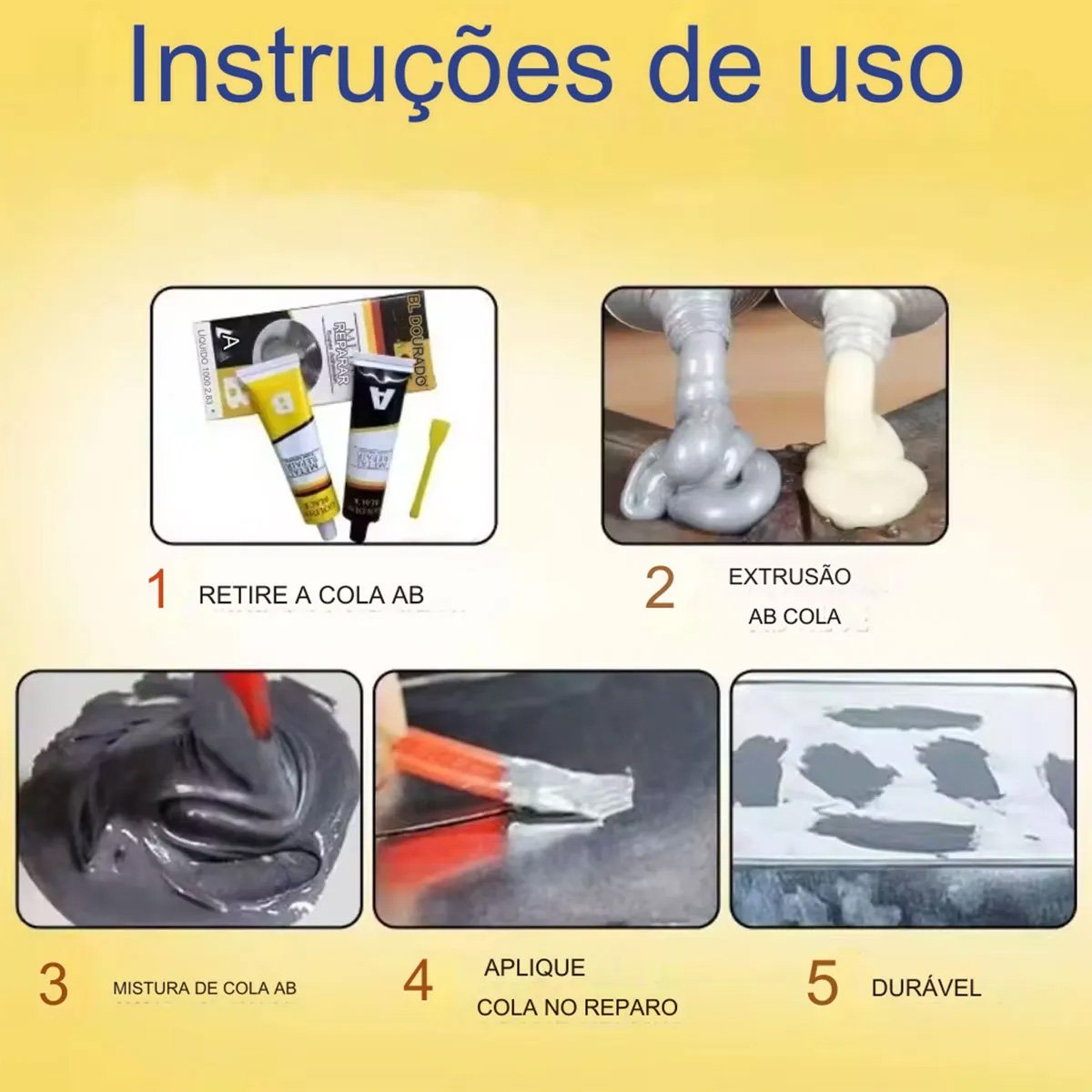 Super Cola Epoxi Metal Aluminio Aço Kit 6 Uni Secagem Rapida Vazamento Rachadura Reparo Multiuso - 3