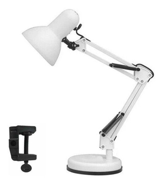 Luminária Pixar Mesa Garra Escritório Regulavel 2 em 1 Leitura Base Metal Articulavel Branca - 2