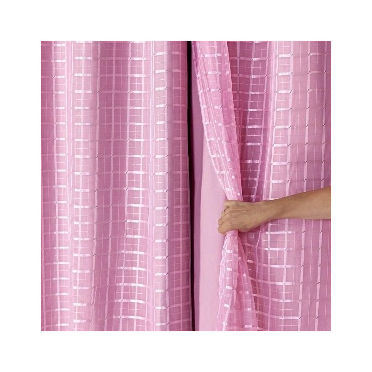 Cortina Voil Xadrez com Forro Blackout 3,00 X 2,30 Rosa