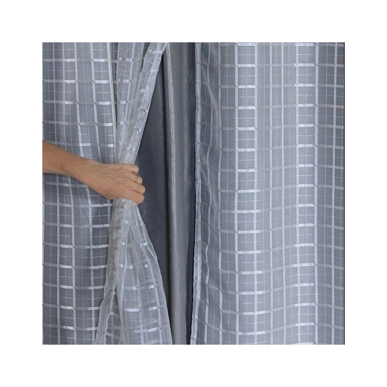 Cortina Voil xadrez com Forro Blackout 3,00 x 2,30 Cinza